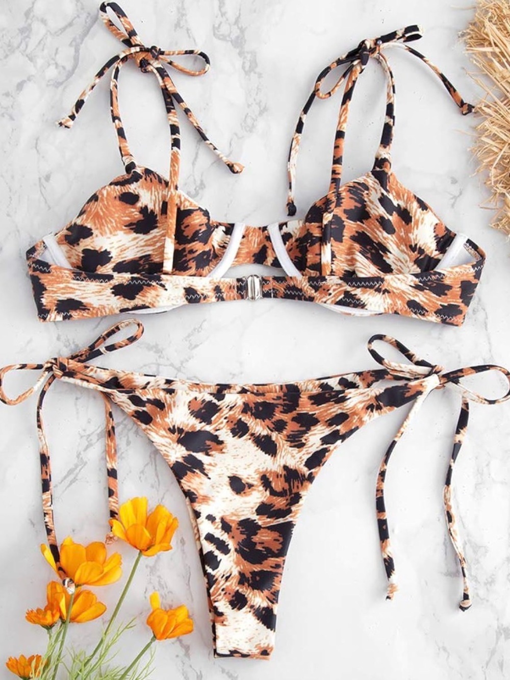 ZAFUL Leopard Tie Underwire Bikini Set - Leopard M - Picture 2 of 4